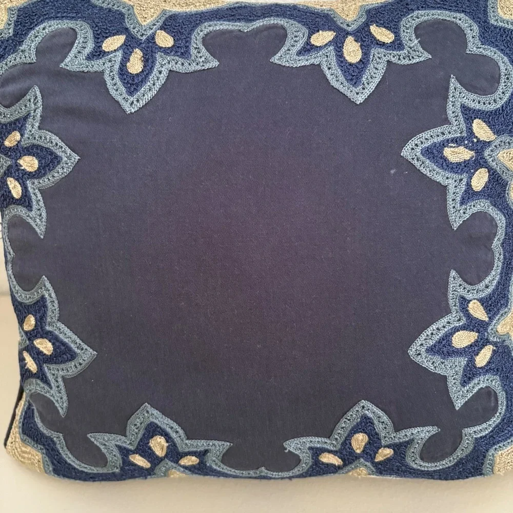 The‎ Bombay Company Navy Blue Embroidered Boho Square Throw Pillow 12x12 India